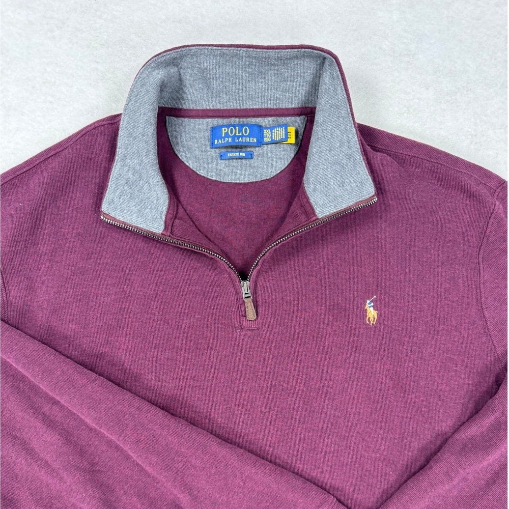 Polo Ralph Lauren Estate Rib Quarter Zip Pullover Burgundy Mens XXL 2XL Cotton